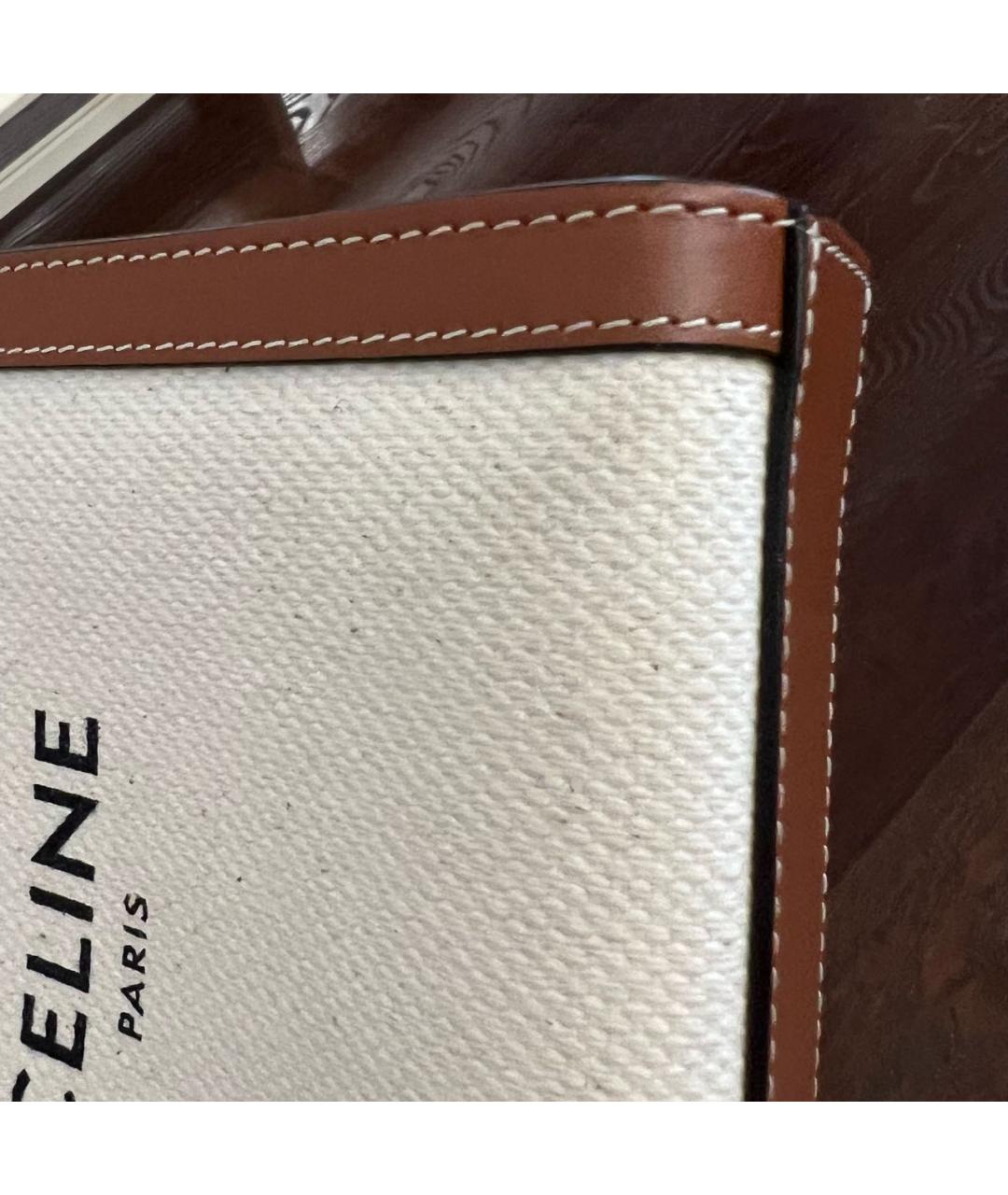 CELINE Коричневая тканевая сумка с короткими ручками, фото 7