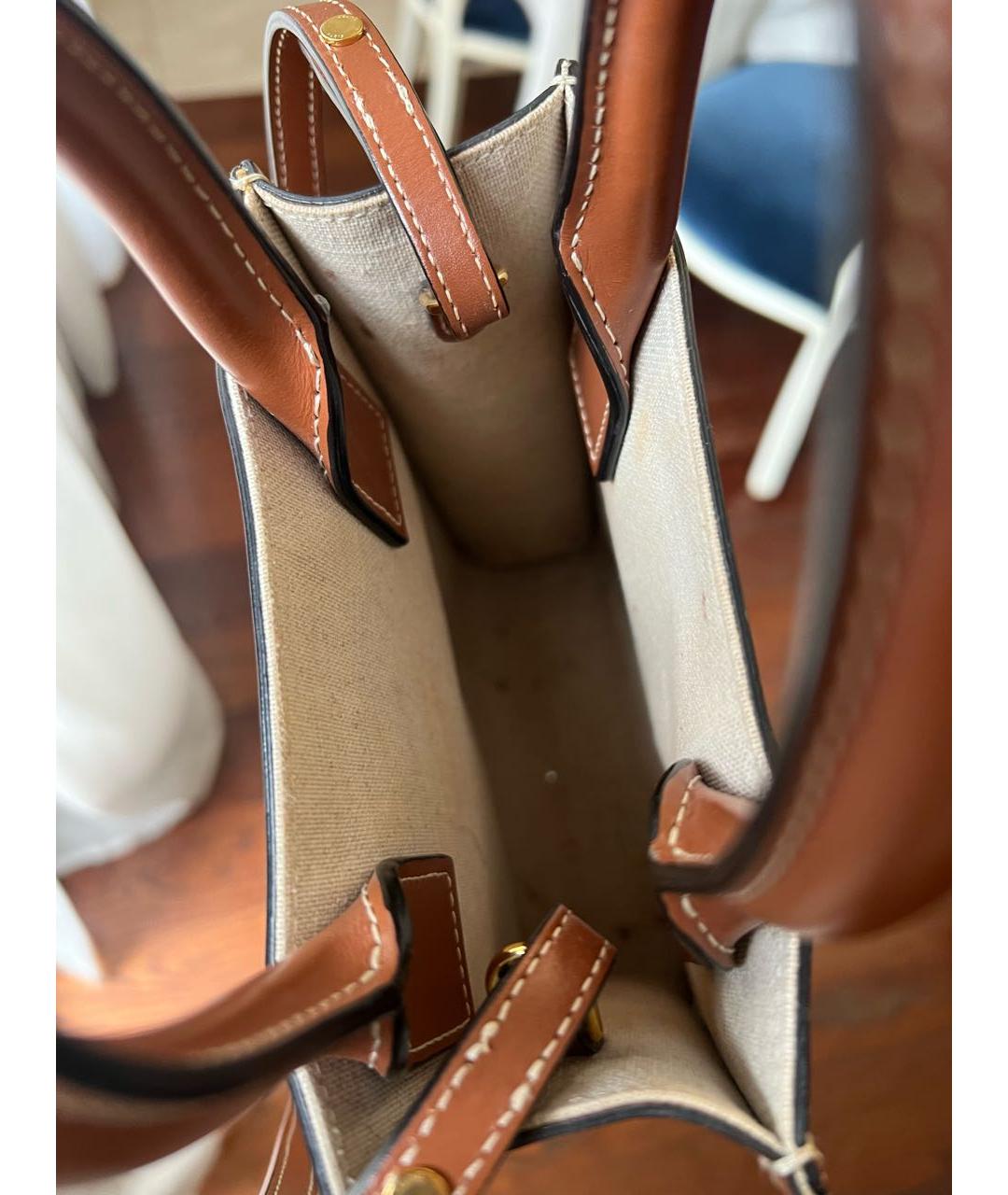 CELINE Коричневая тканевая сумка с короткими ручками, фото 4