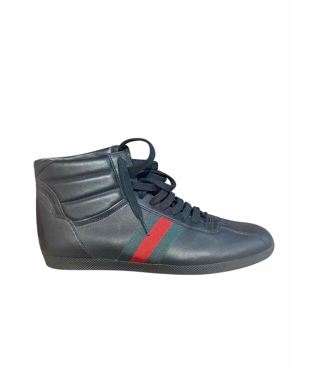 GUCCI Черные кожаные кеды, фото 1