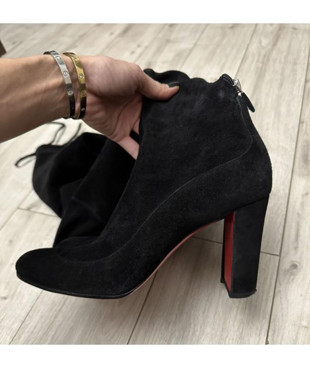 CHRISTIAN LOUBOUTIN Черные замшевые ботфорты, фото 3