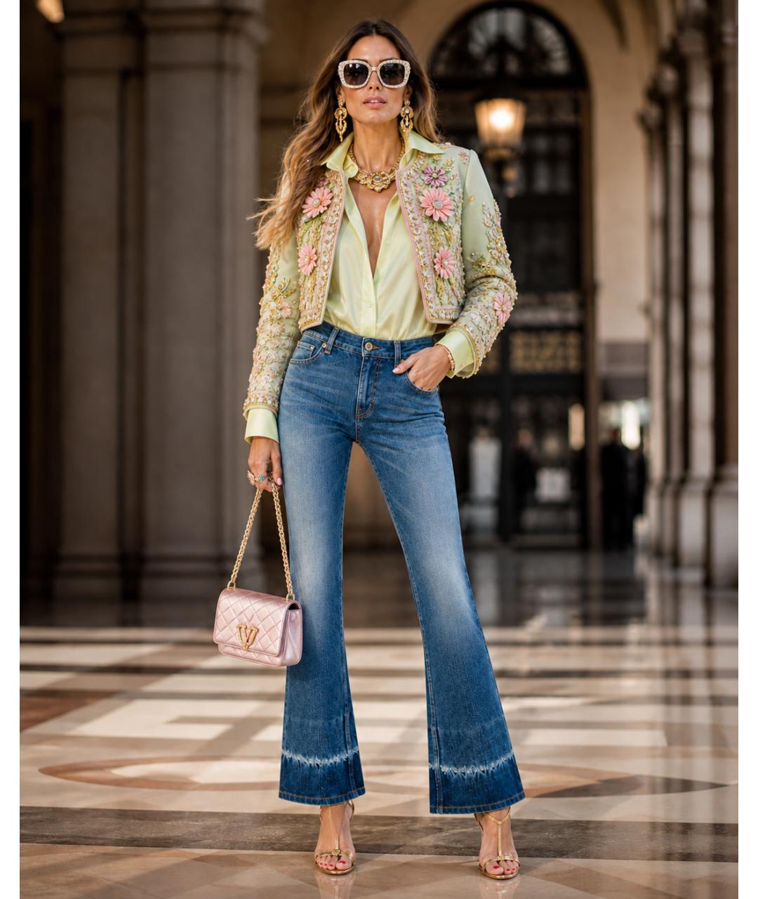 CELINE Голубые хлопковые джинсы слим, фото 6