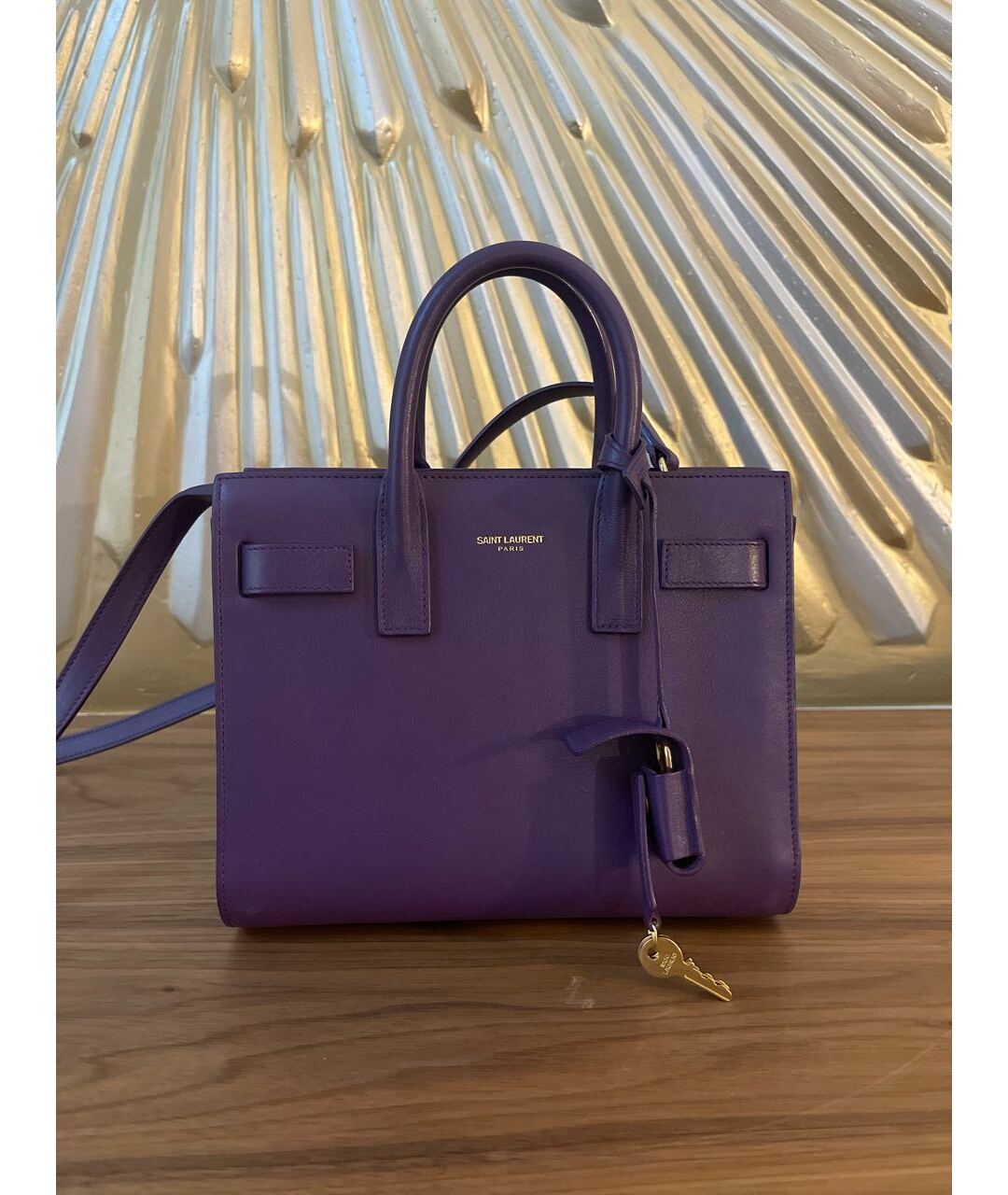 SAINT LAURENT Фиолетовая кожаная сумка тоут, фото 5