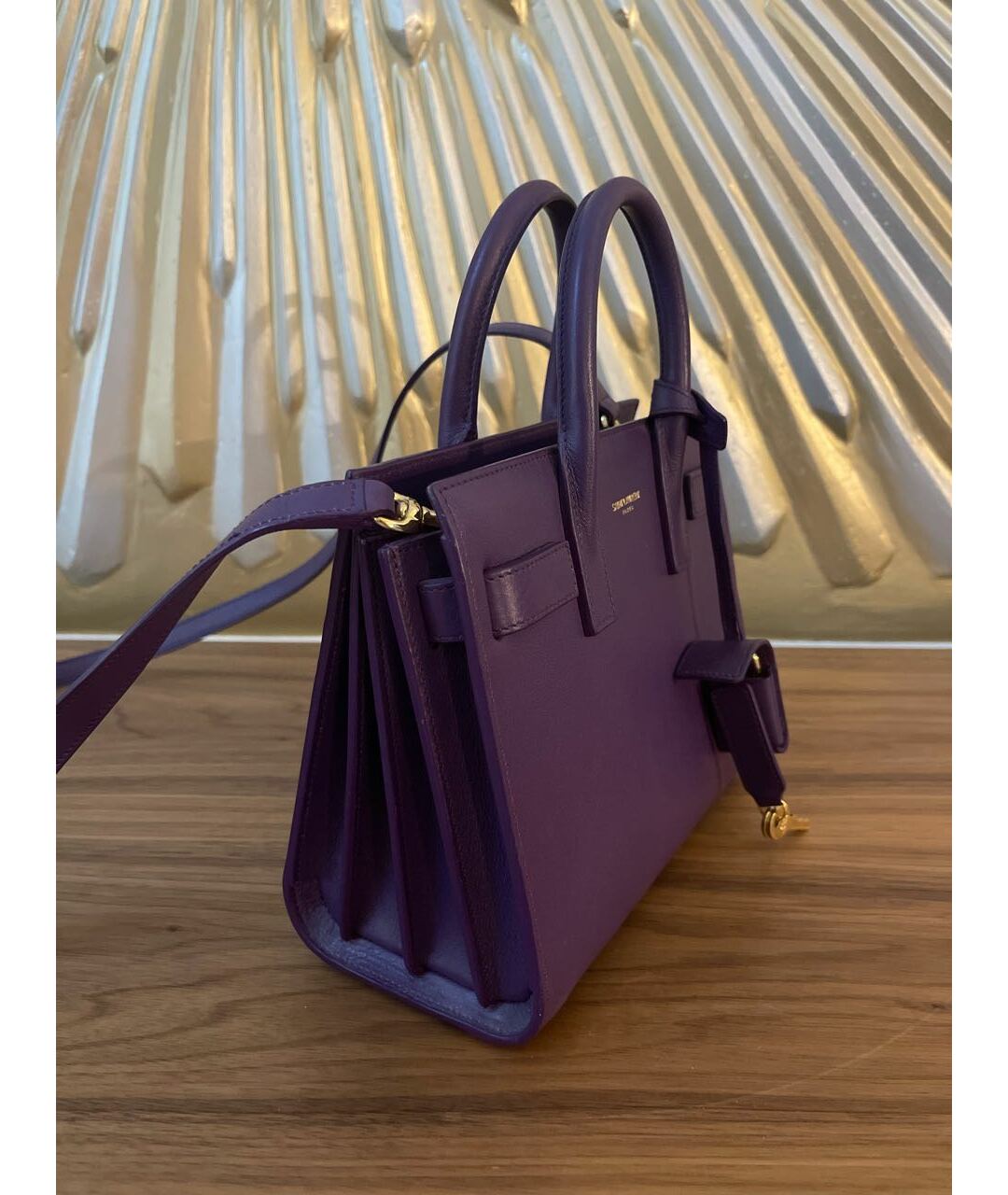 SAINT LAURENT Фиолетовая кожаная сумка тоут, фото 2