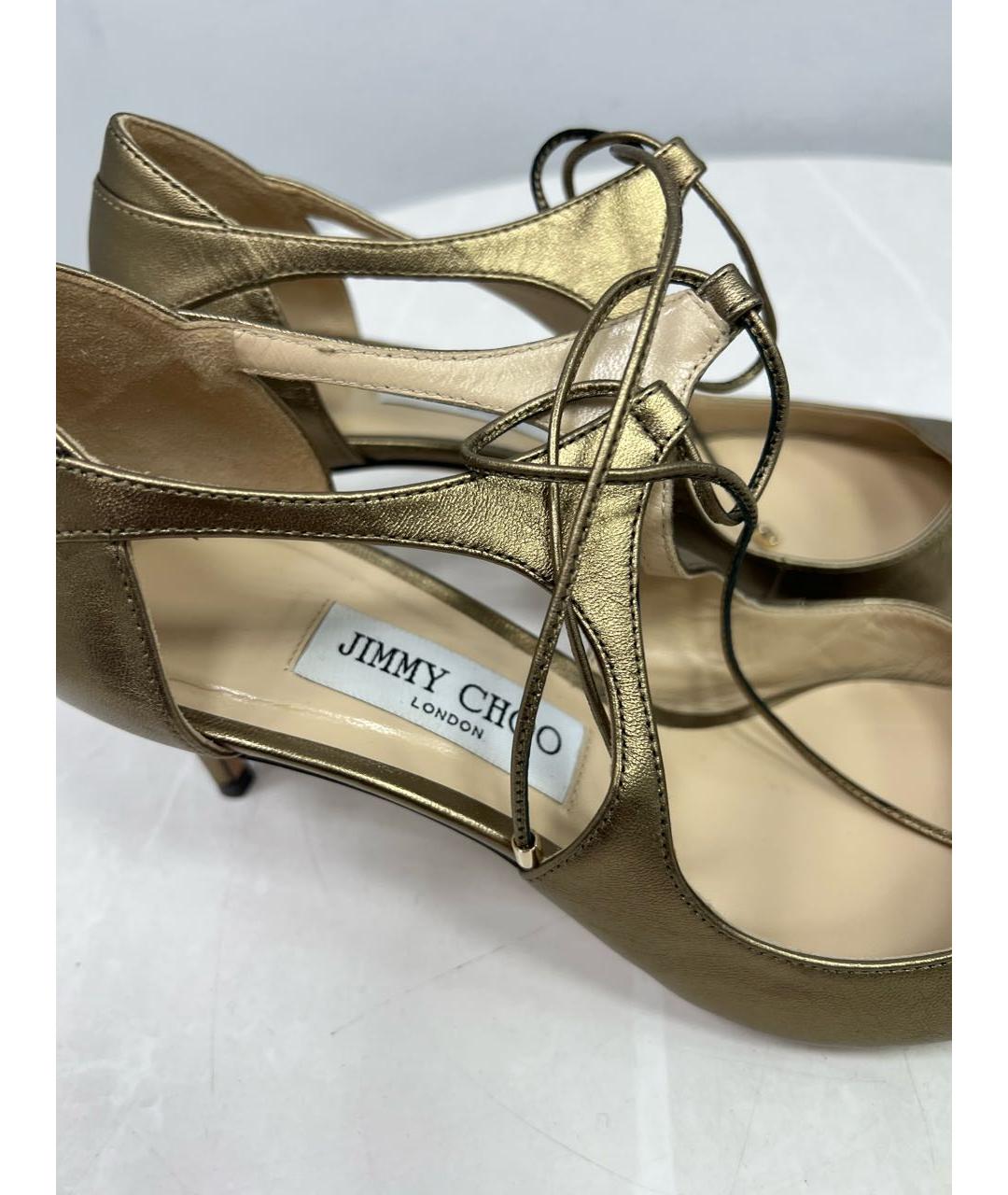 JIMMY CHOO Золотые кожаные лодочки на низком каблуке, фото 6