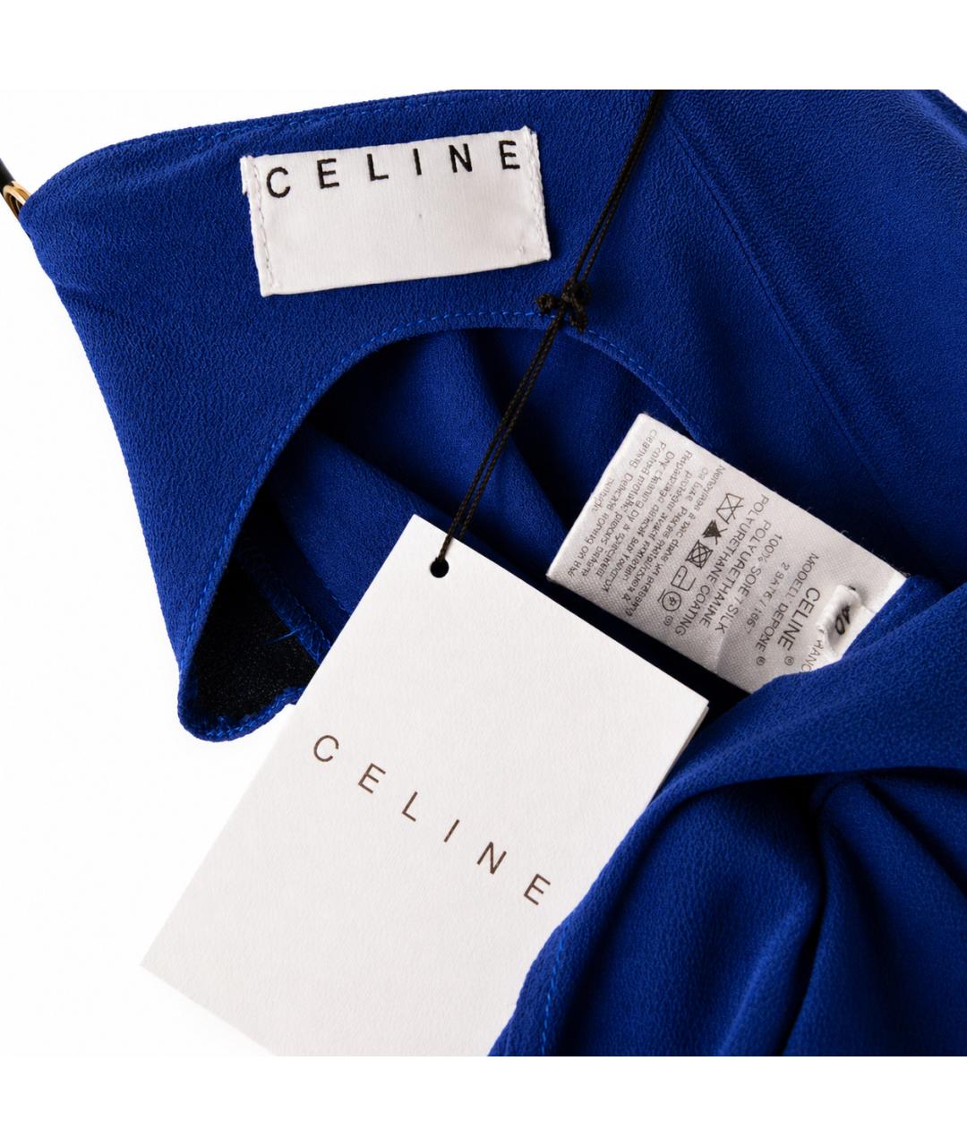 CELINE Синее шелковое коктейльное платье, фото 5