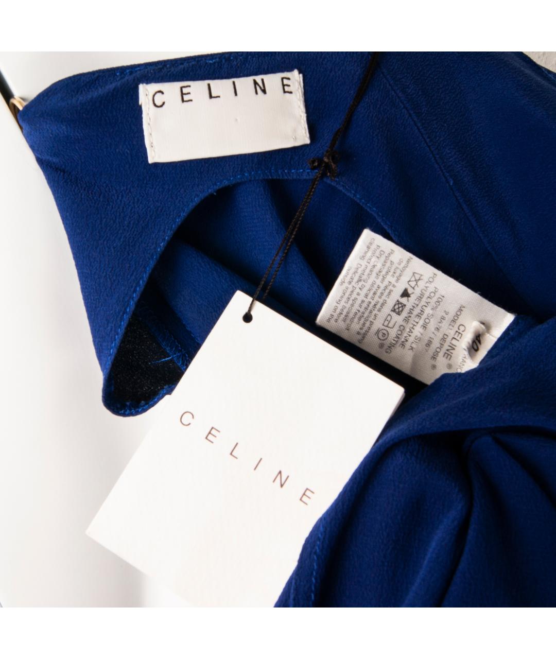 CELINE Синее шелковое коктейльное платье, фото 4