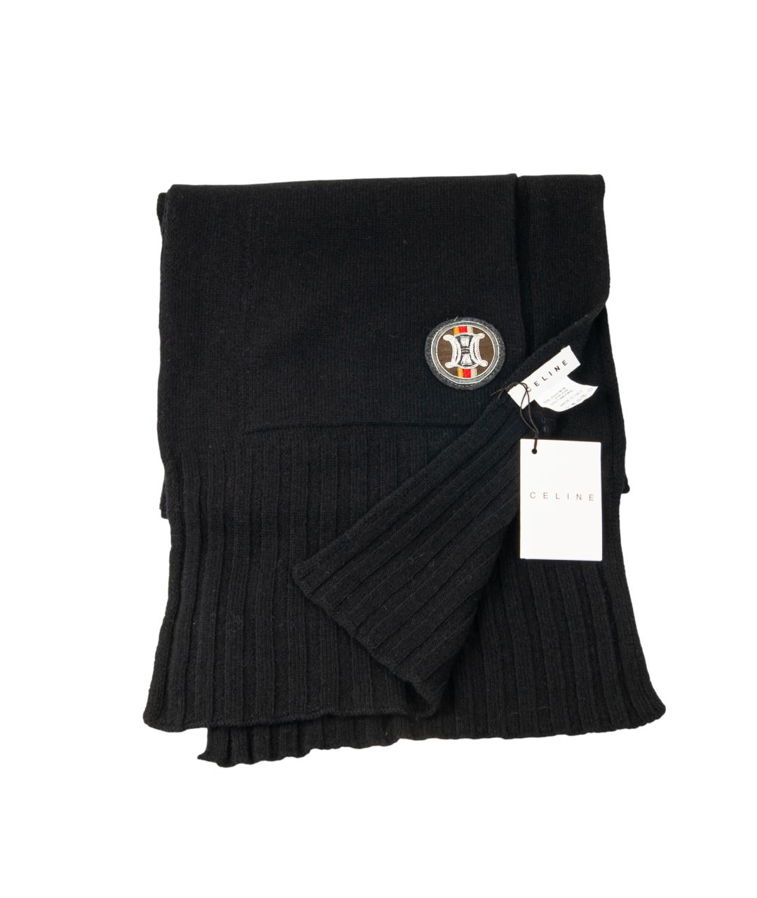 CELINE Черный шерстяной шарф, фото 3