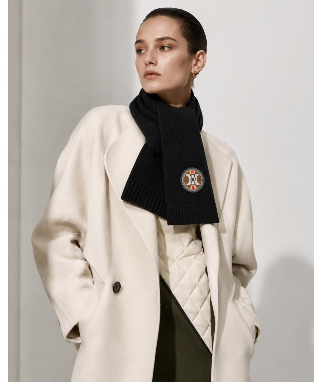 CELINE Черный шерстяной шарф, фото 6