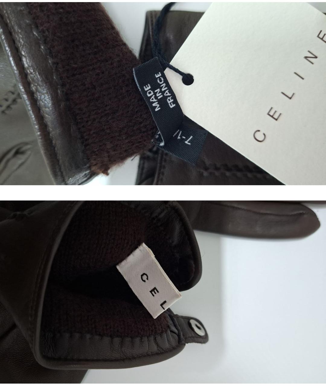 CELINE Коричневые кожаные перчатки, фото 6