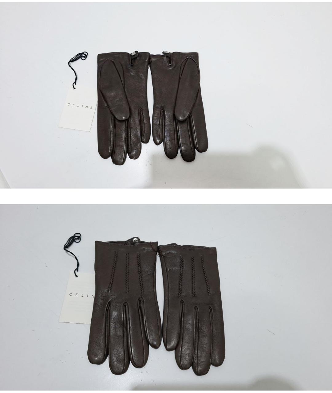 CELINE Коричневые кожаные перчатки, фото 8