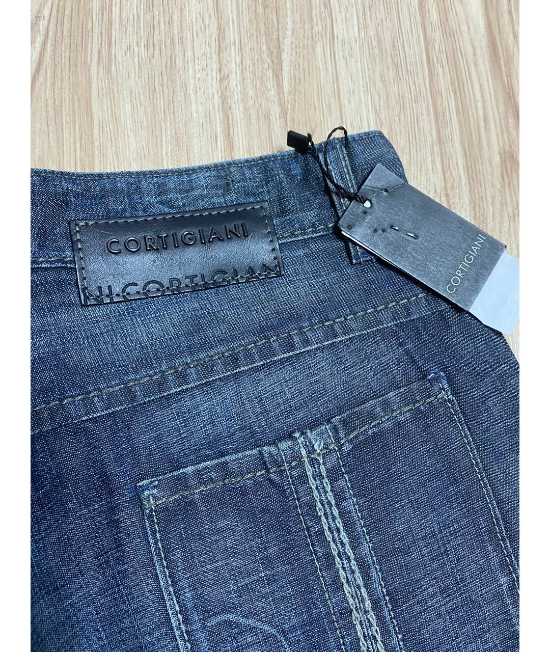 CORTIGIANI Темно-синие хлопковые прямые джинсы, фото 4