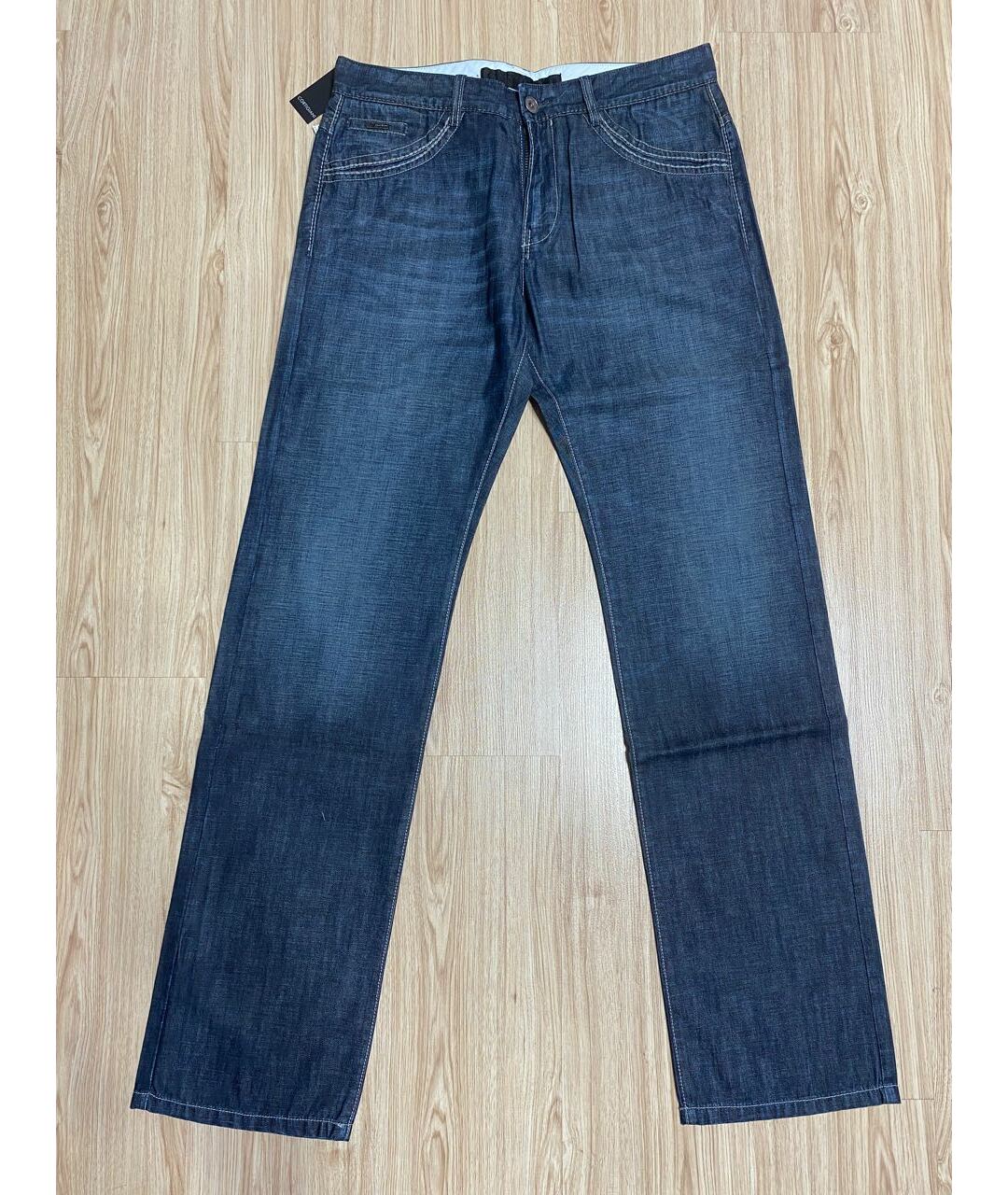 CORTIGIANI Темно-синие хлопковые прямые джинсы, фото 8