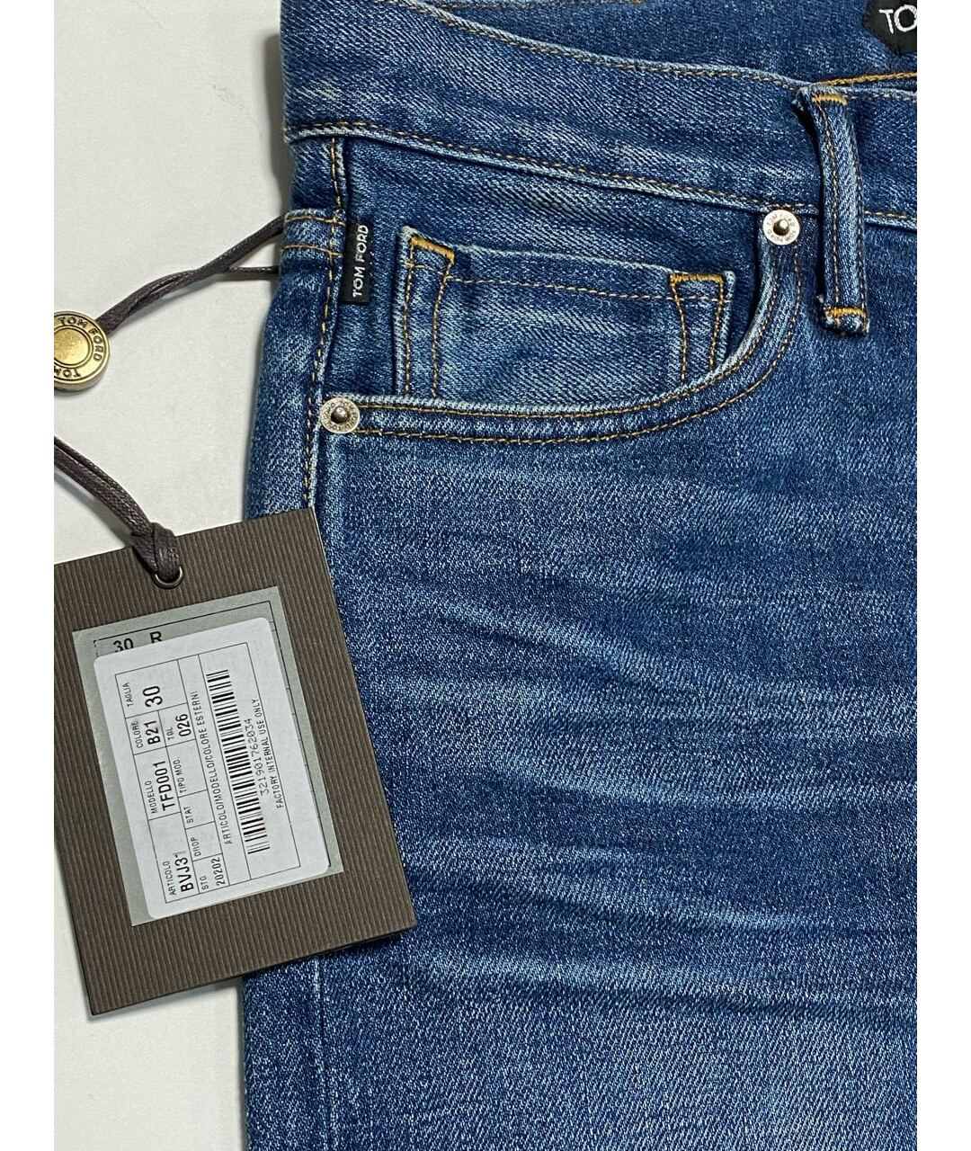 TOM FORD Синие хлопко-эластановые джинсы скинни, фото 4