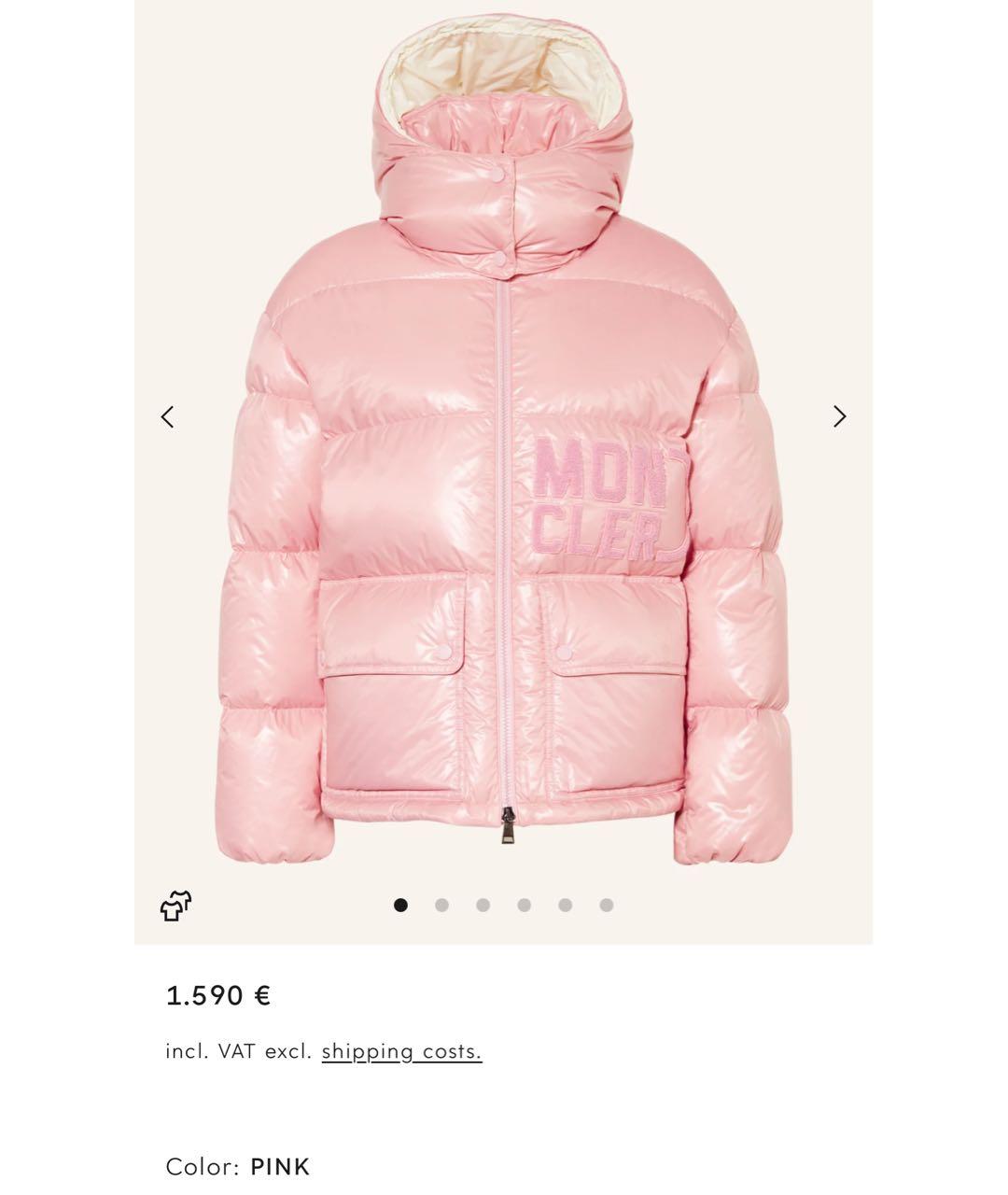 MONCLER Розовый полиамидовый пуховик, фото 3