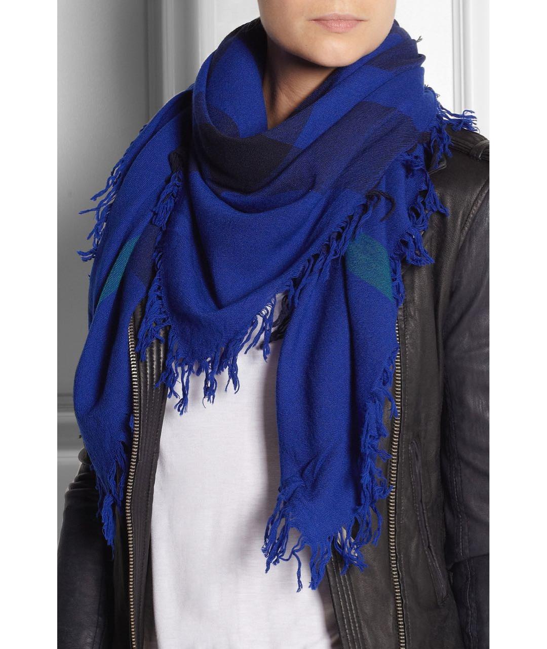 BURBERRY Синий шерстяной платок, фото 5