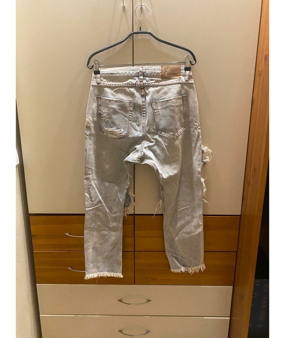 ONE TEASPOON Белые хлопковые прямые джинсы, фото 5