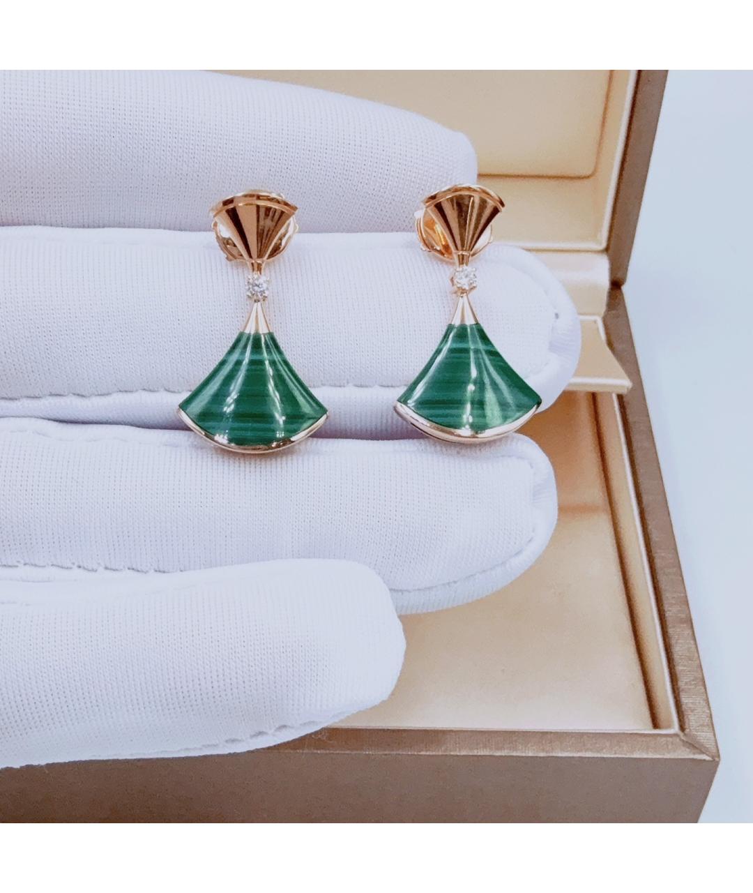 BVLGARI Зеленые серьги из розового золота, фото 4