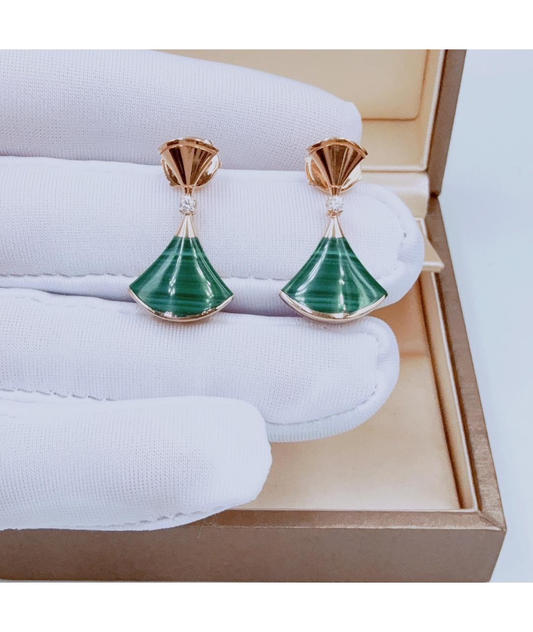 BVLGARI Зеленые серьги из розового золота, фото 2
