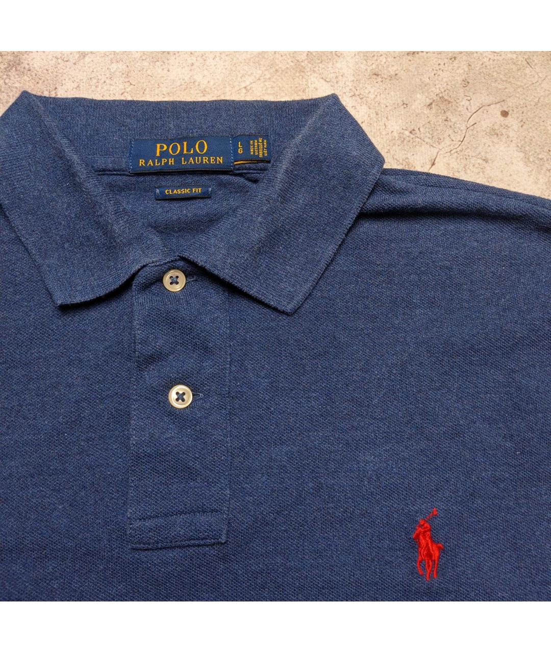 POLO RALPH LAUREN Синее хлопковое поло с длинным рукавом, фото 2