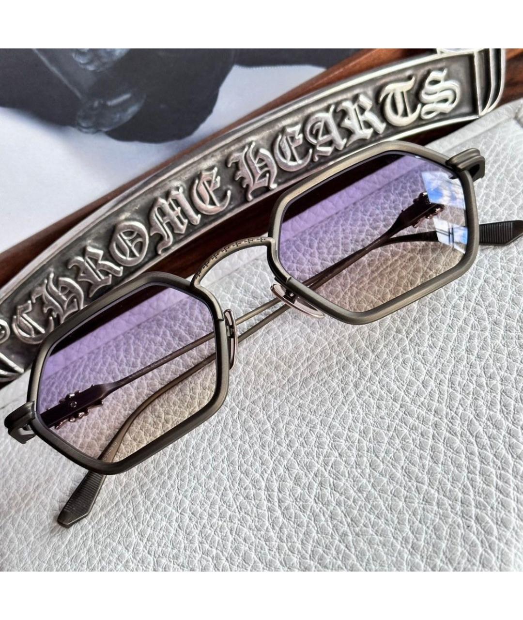 CHROME HEARTS Горчичные металлические солнцезащитные очки, фото 9