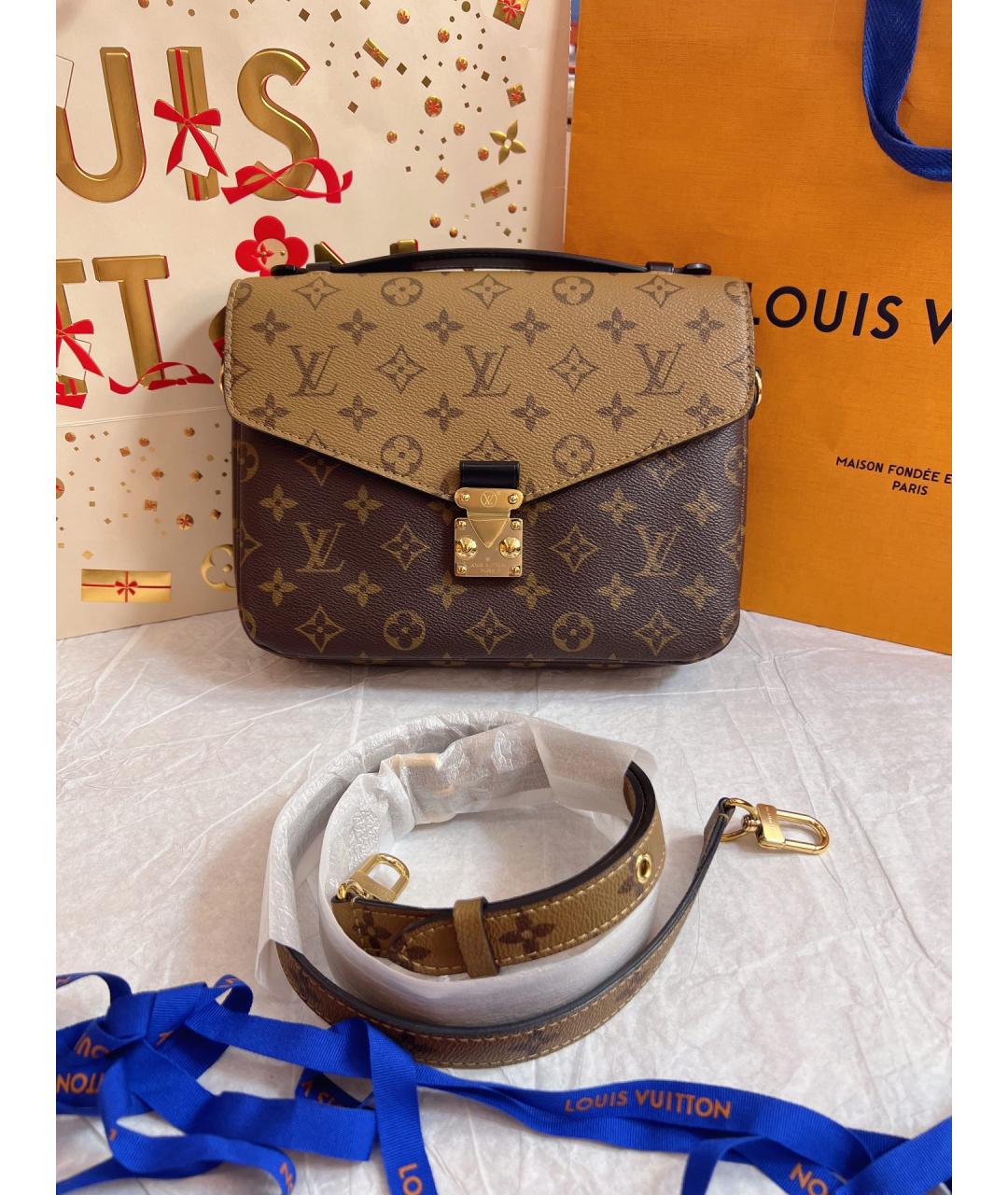 LOUIS VUITTON Коричневая кожаная сумка через плечо, фото 2