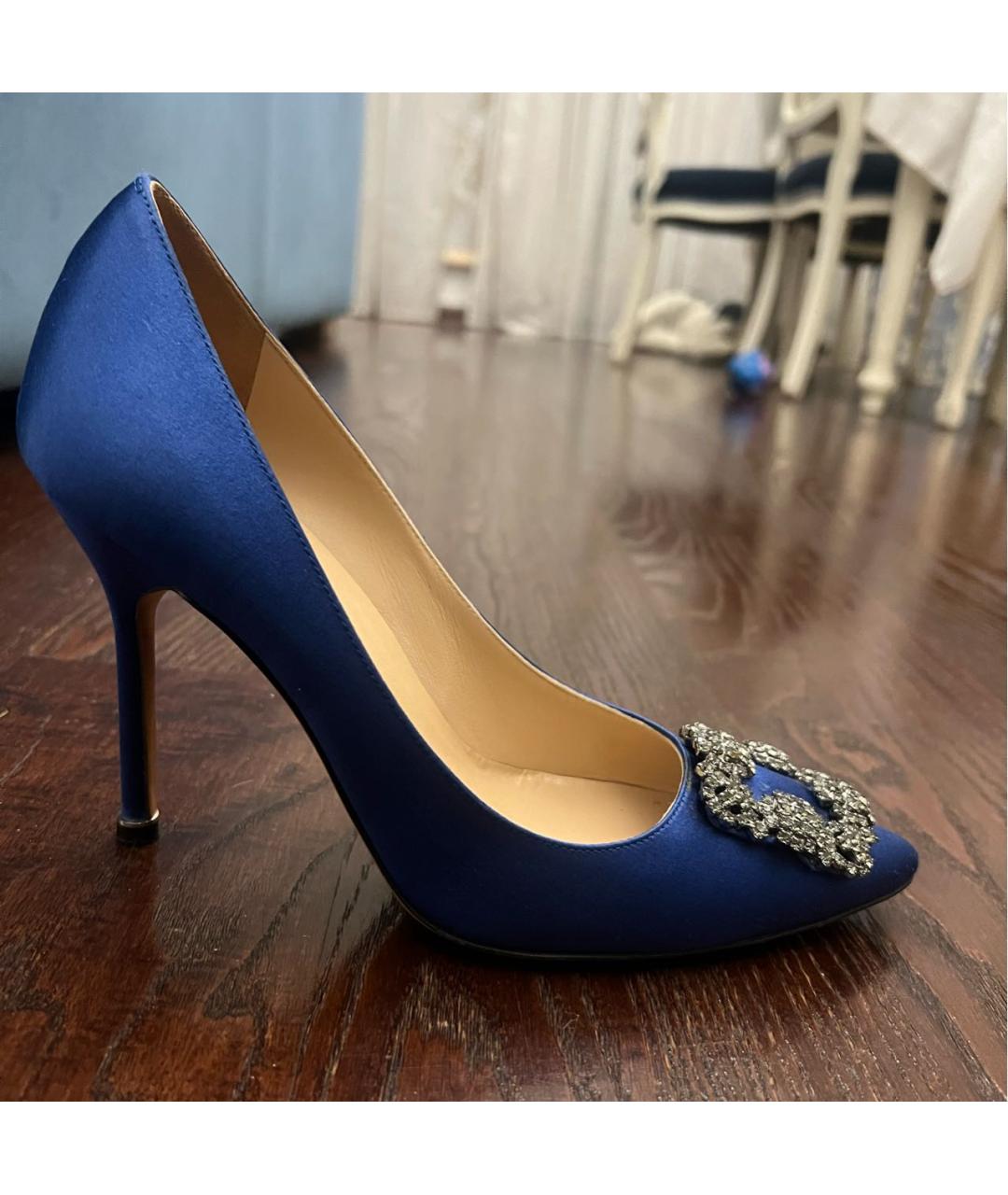 MANOLO BLAHNIK Синие текстильные туфли, фото 8