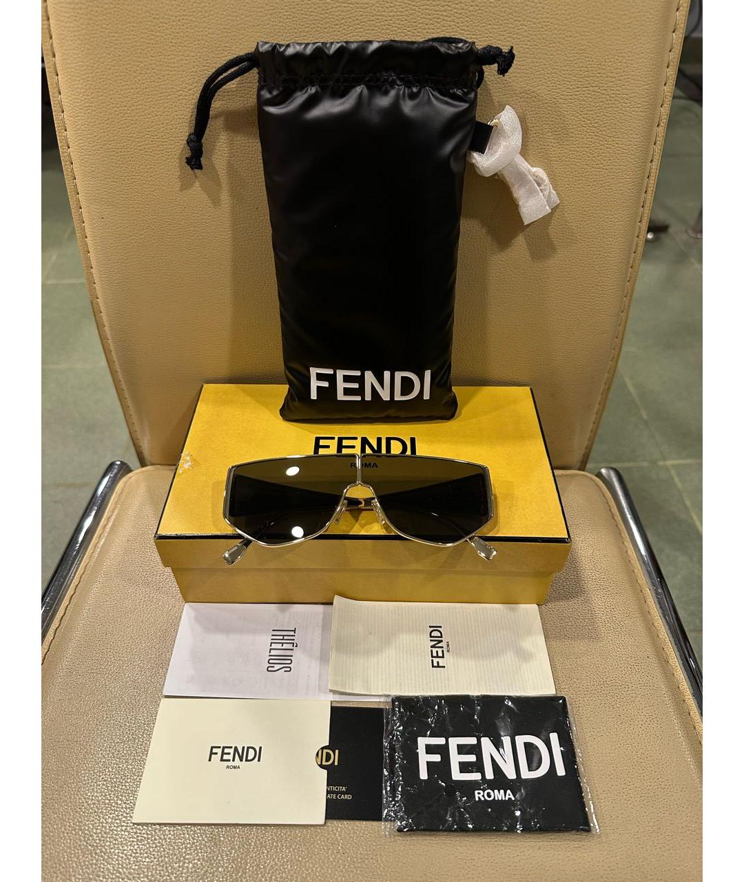 FENDI Золотые пластиковые солнцезащитные очки, фото 4