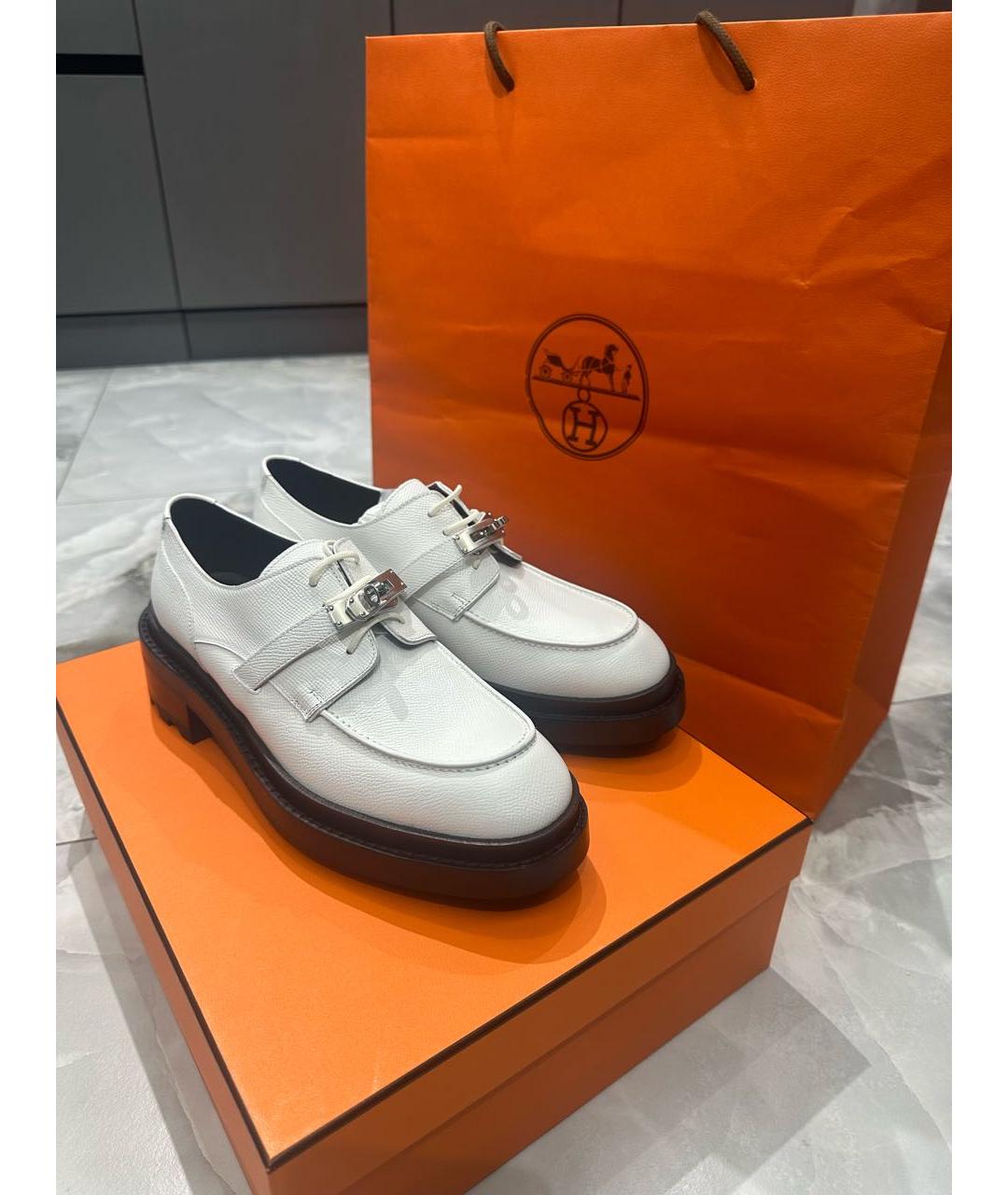HERMES Белые кожаные лоферы, фото 3