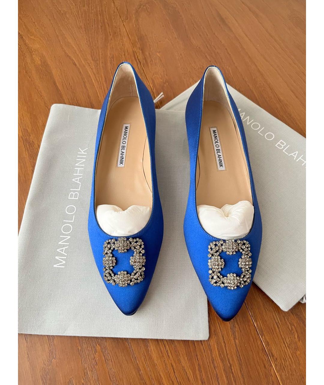 MANOLO BLAHNIK Синие текстильные балетки, фото 2