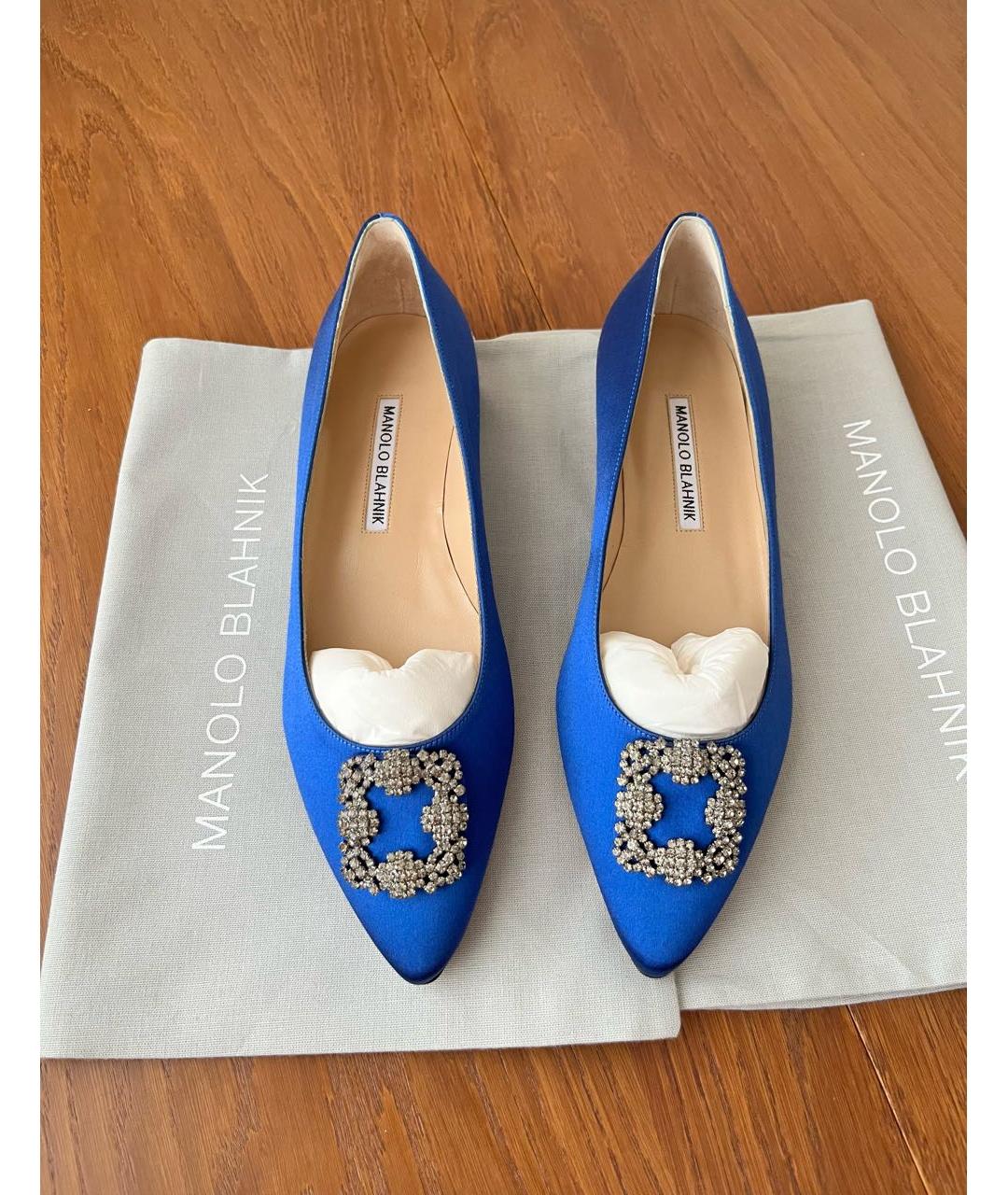 MANOLO BLAHNIK Синие текстильные балетки, фото 7