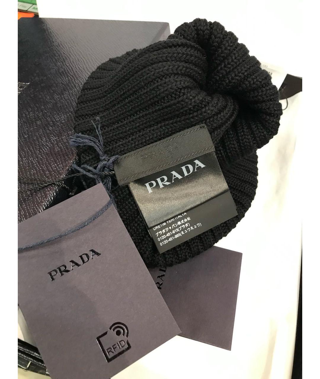 PRADA Черная шерстяная шапка, фото 3