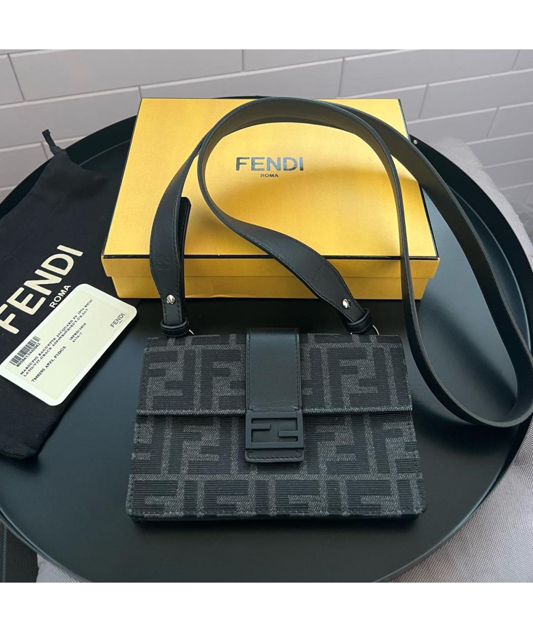 FENDI Черная жаккардовая сумка через плечо, фото 2