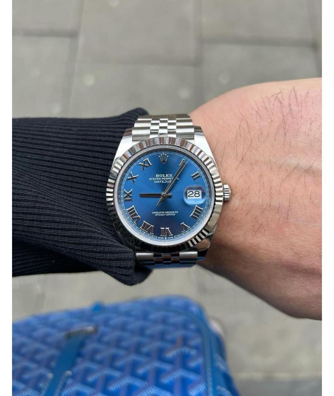 ROLEX Голубые часы из золота и стали, фото 4