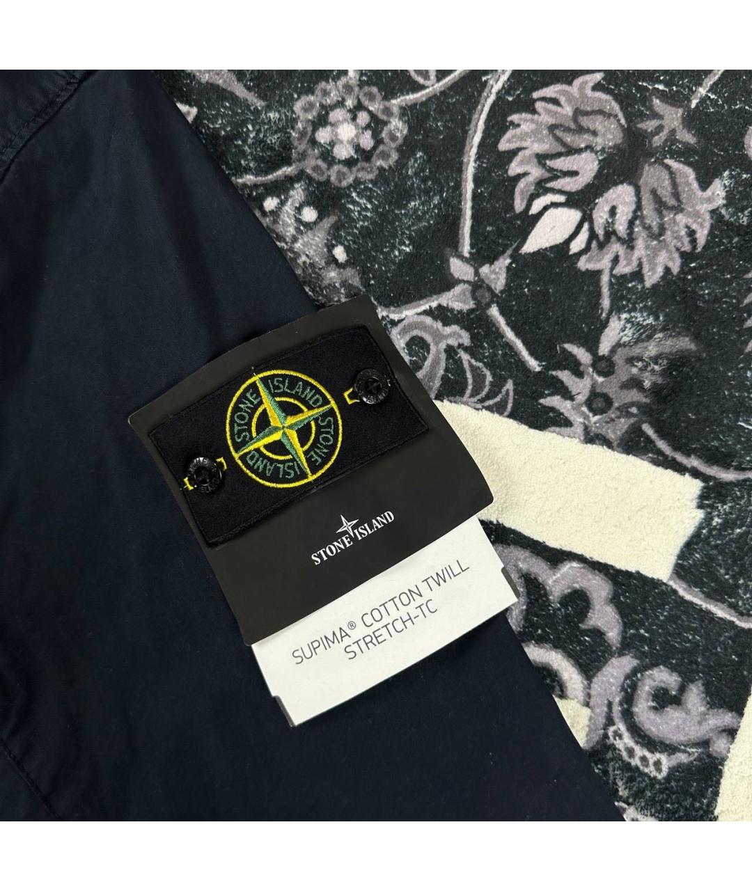 STONE ISLAND Темно-синяя хлопко-эластановая куртка, фото 3