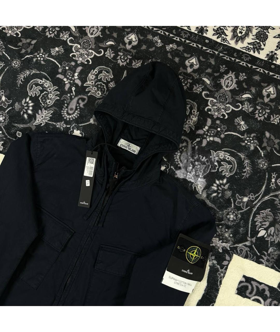 STONE ISLAND Темно-синяя хлопко-эластановая куртка, фото 2