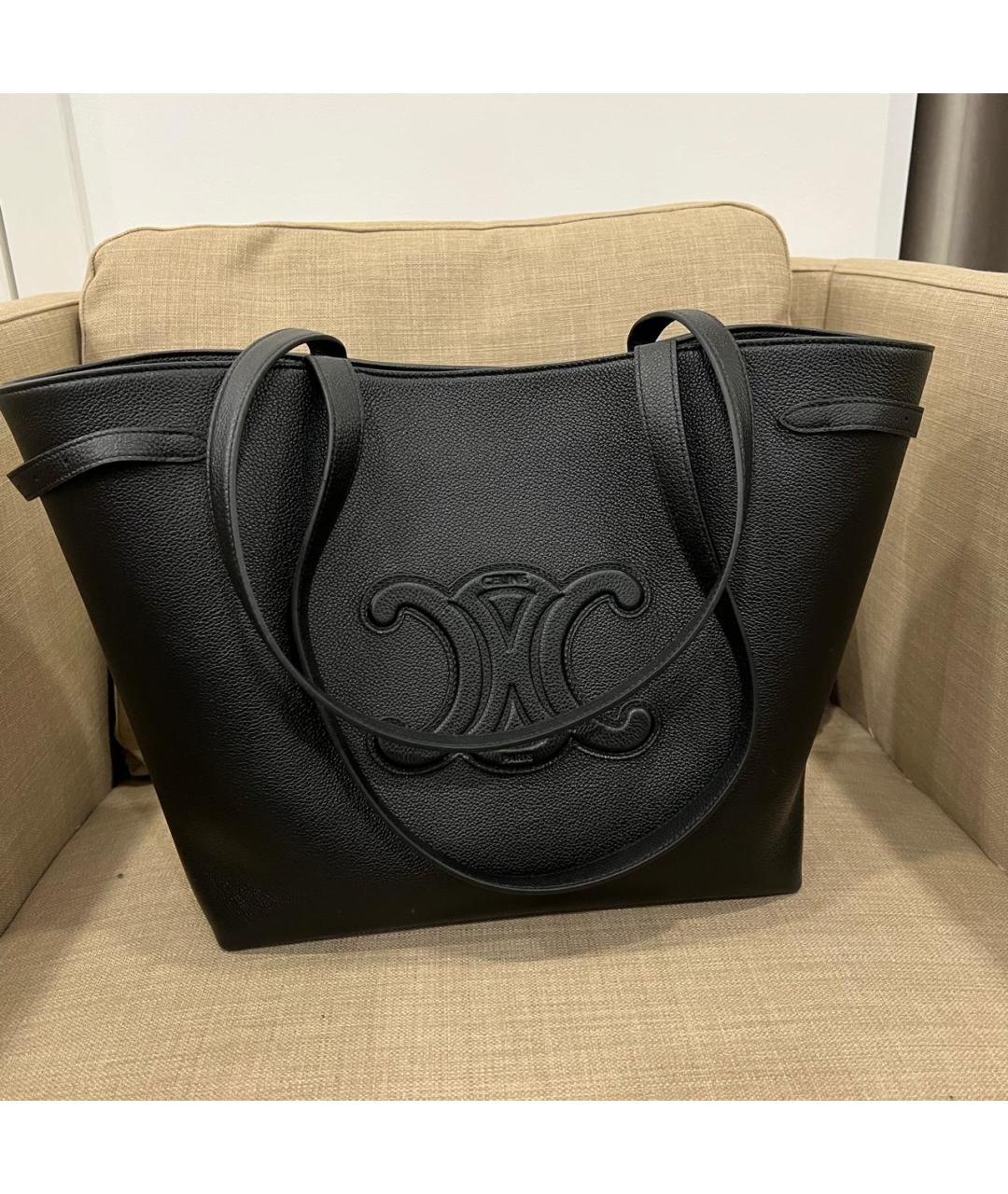 CELINE Черная кожаная сумка тоут, фото 3