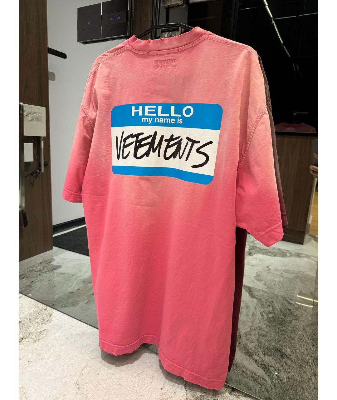 VETEMENTS Розовая хлопковая футболка, фото 3