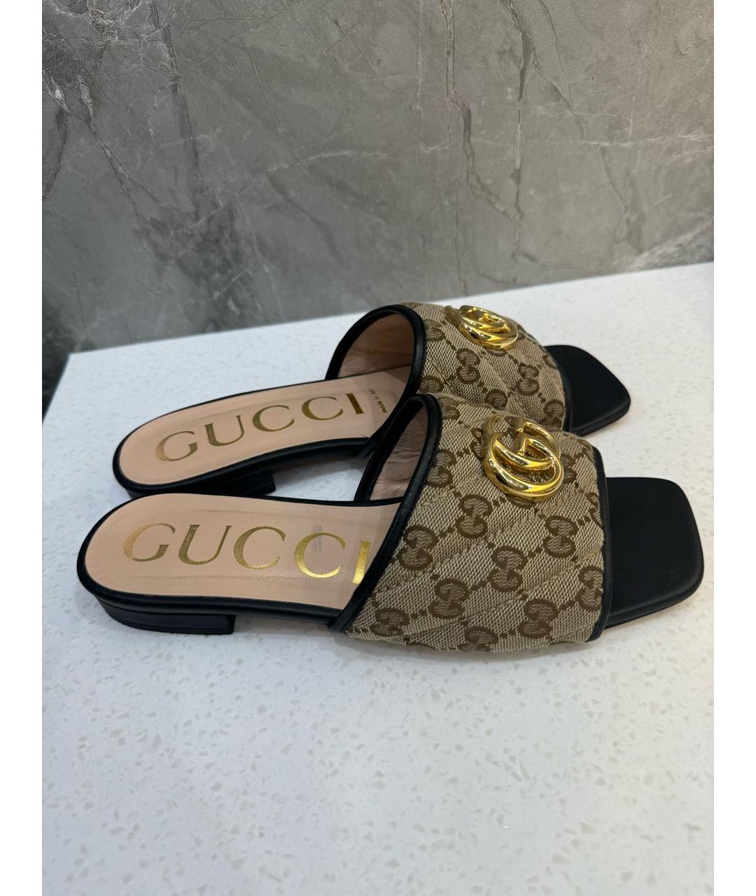 GUCCI Коричневые текстильные мюли, фото 2