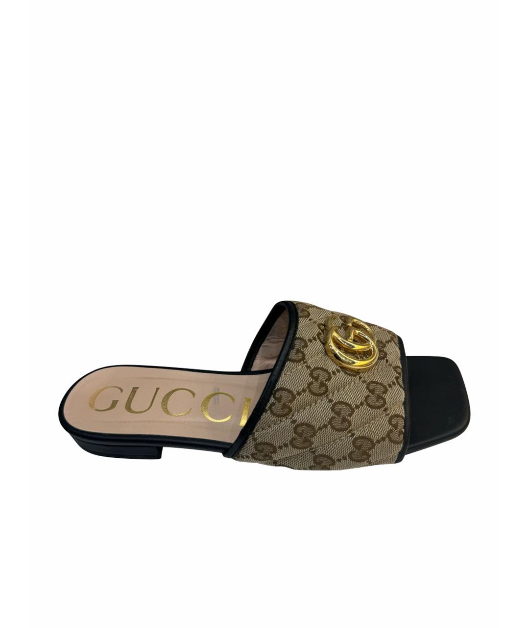 GUCCI Коричневые текстильные мюли, фото 1