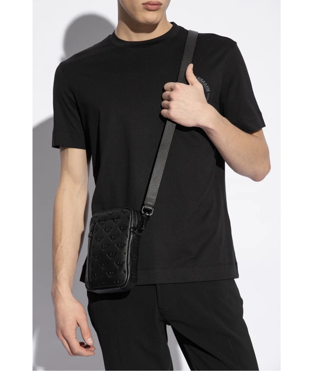 EMPORIO ARMANI Черная кожаная сумка на плечо, фото 6