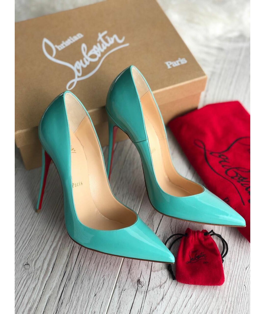 CHRISTIAN LOUBOUTIN Бирюзовые туфли из лакированной кожи, фото 3