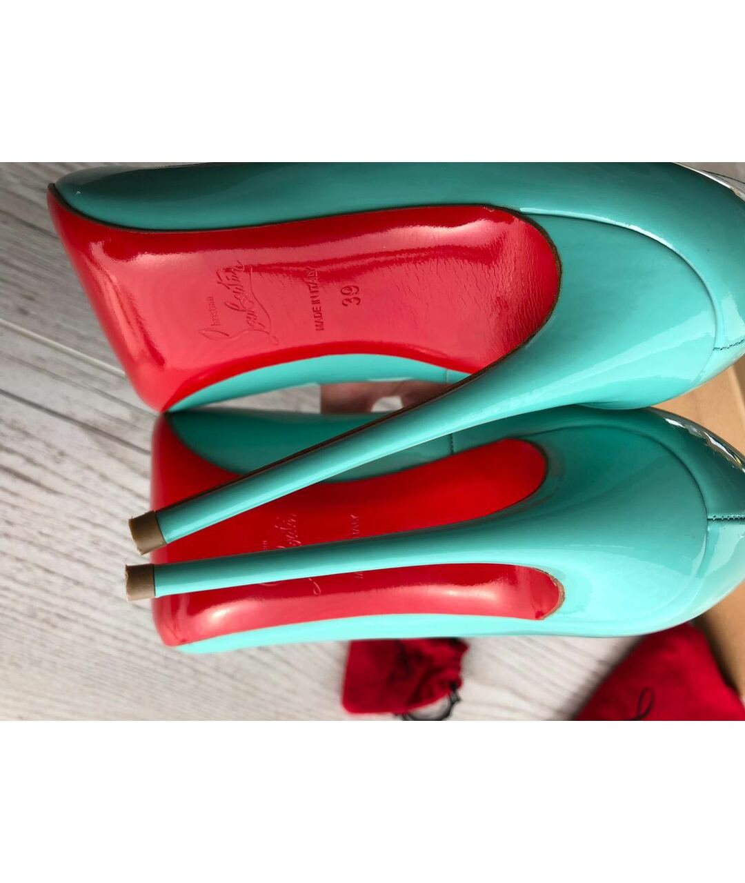 CHRISTIAN LOUBOUTIN Бирюзовые туфли из лакированной кожи, фото 4