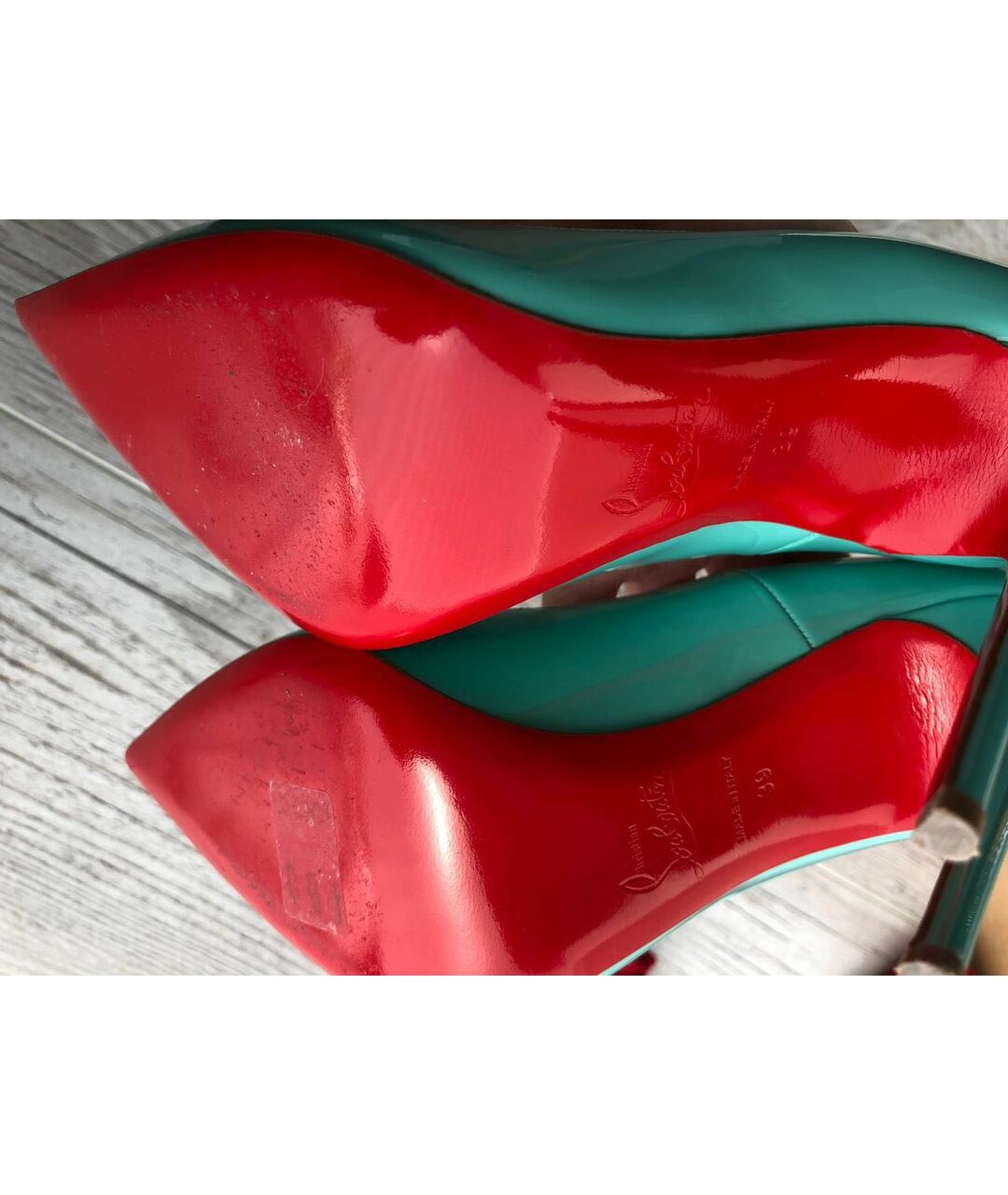 CHRISTIAN LOUBOUTIN Бирюзовые туфли из лакированной кожи, фото 7