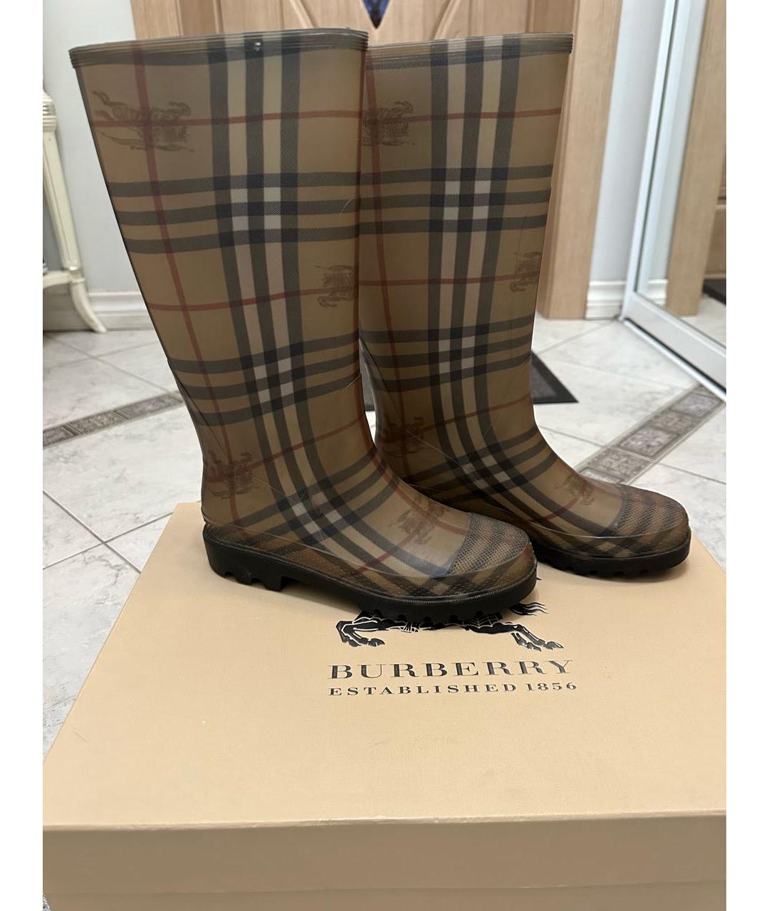 BURBERRY Бежевые резиновые сапоги, фото 4