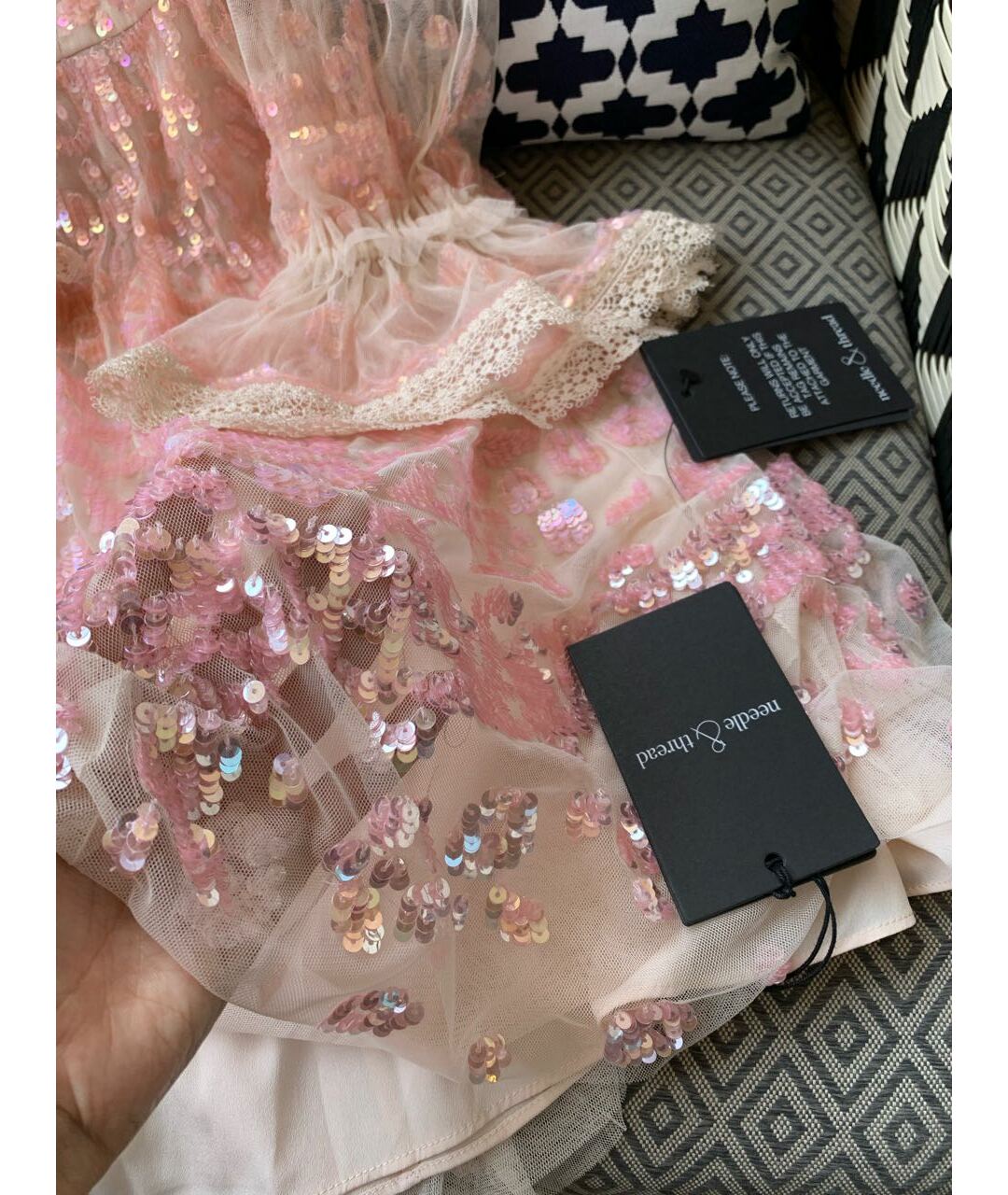NEEDLE & THREAD Розовое сетчатое вечернее платье, фото 3
