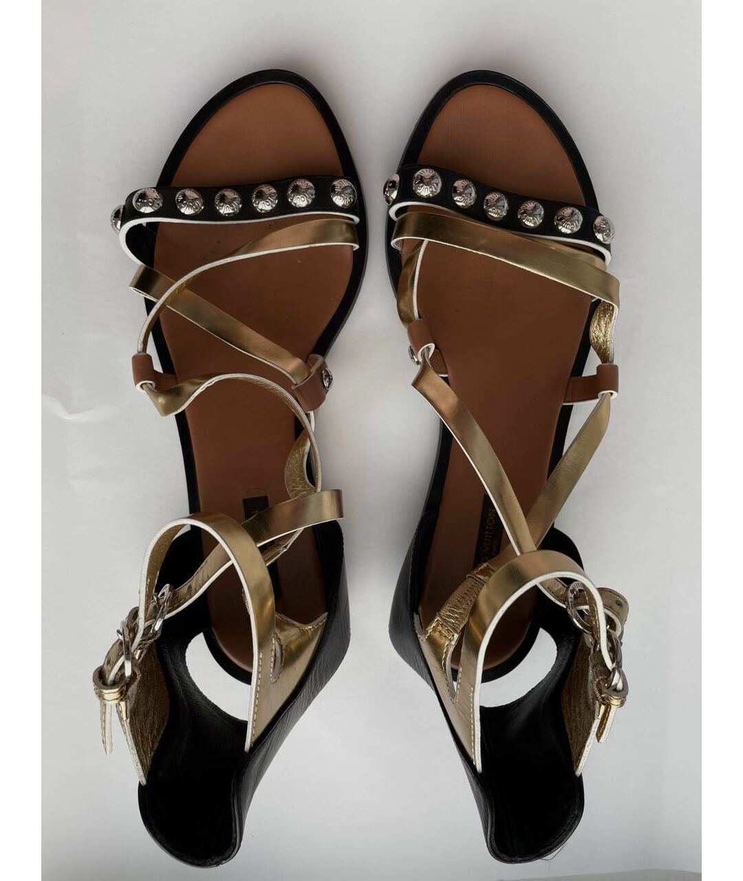 LOUIS VUITTON PRE-OWNED Золотые кожаные сандалии, фото 3