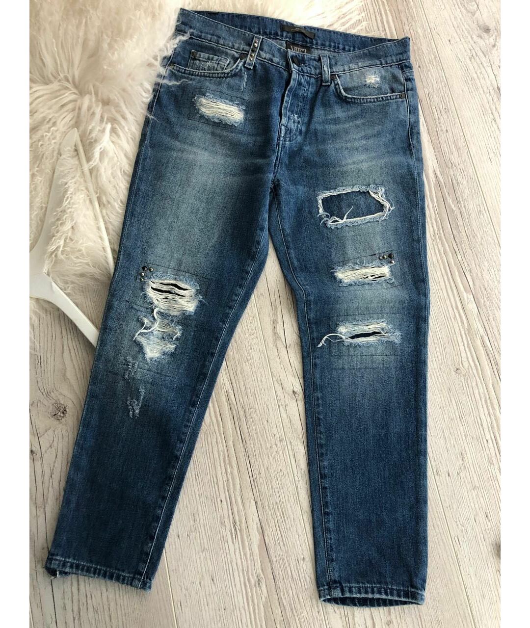 CURRENT/ELLIOTT Синие хлопко-лиоцелловые прямые джинсы, фото 8