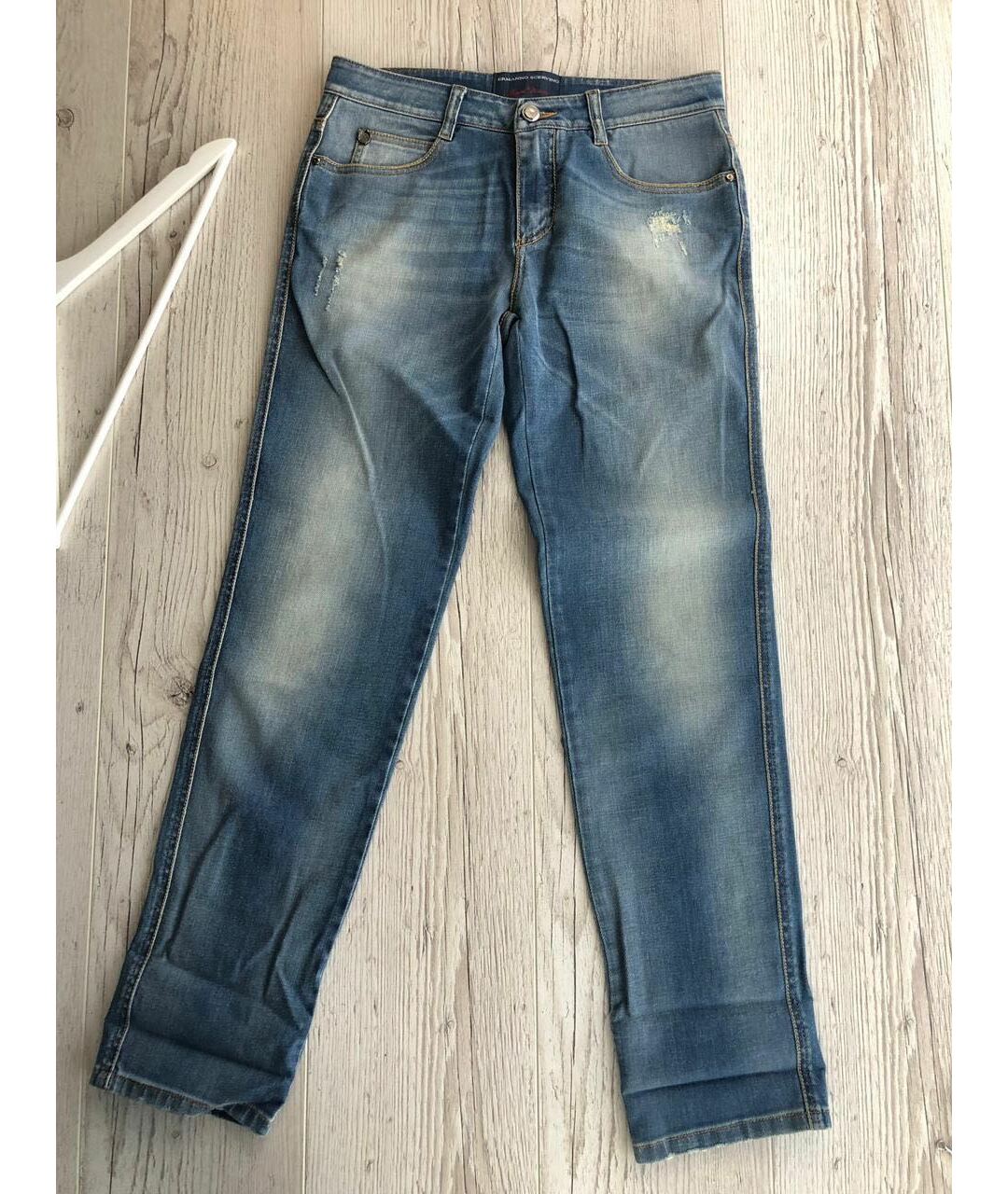 ERMANNO SCERVINO Голубые хлопко-эластановые джинсы слим, фото 9
