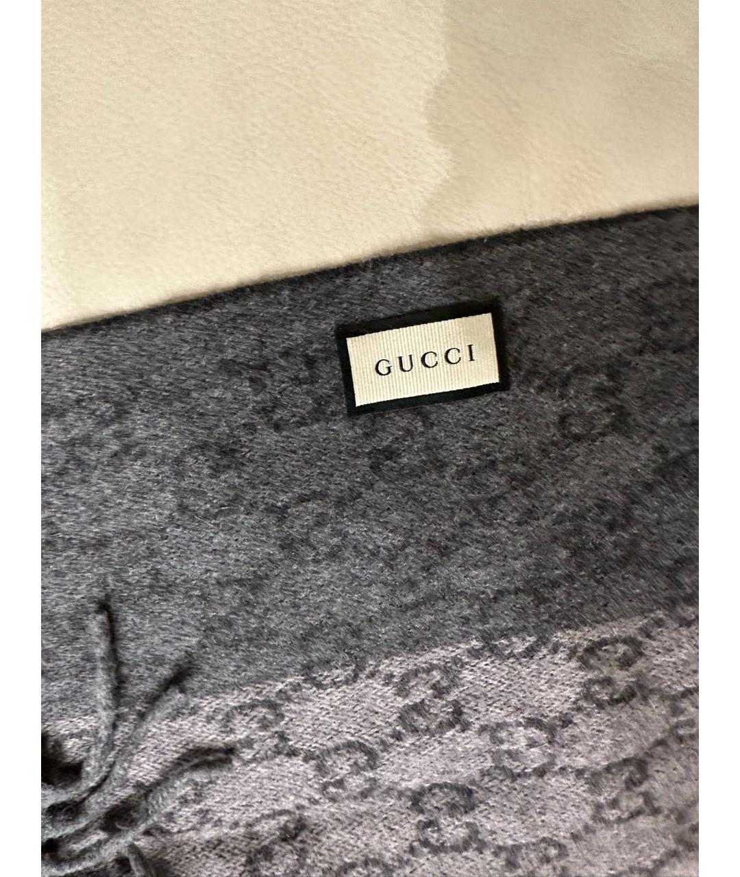 GUCCI Серый шерстяной шарф, фото 2