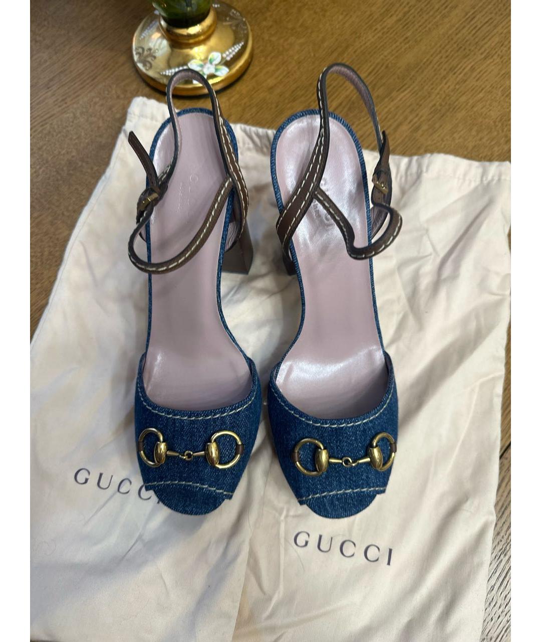 GUCCI Синие текстильные босоножки, фото 2